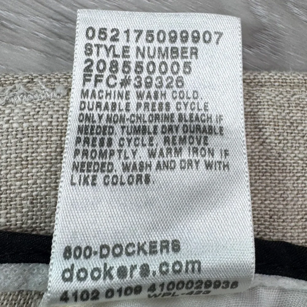 Dockers Premium D3 Classic Fit Linen Cotton Pleated Pants Mens 38x30 Beige Khaki